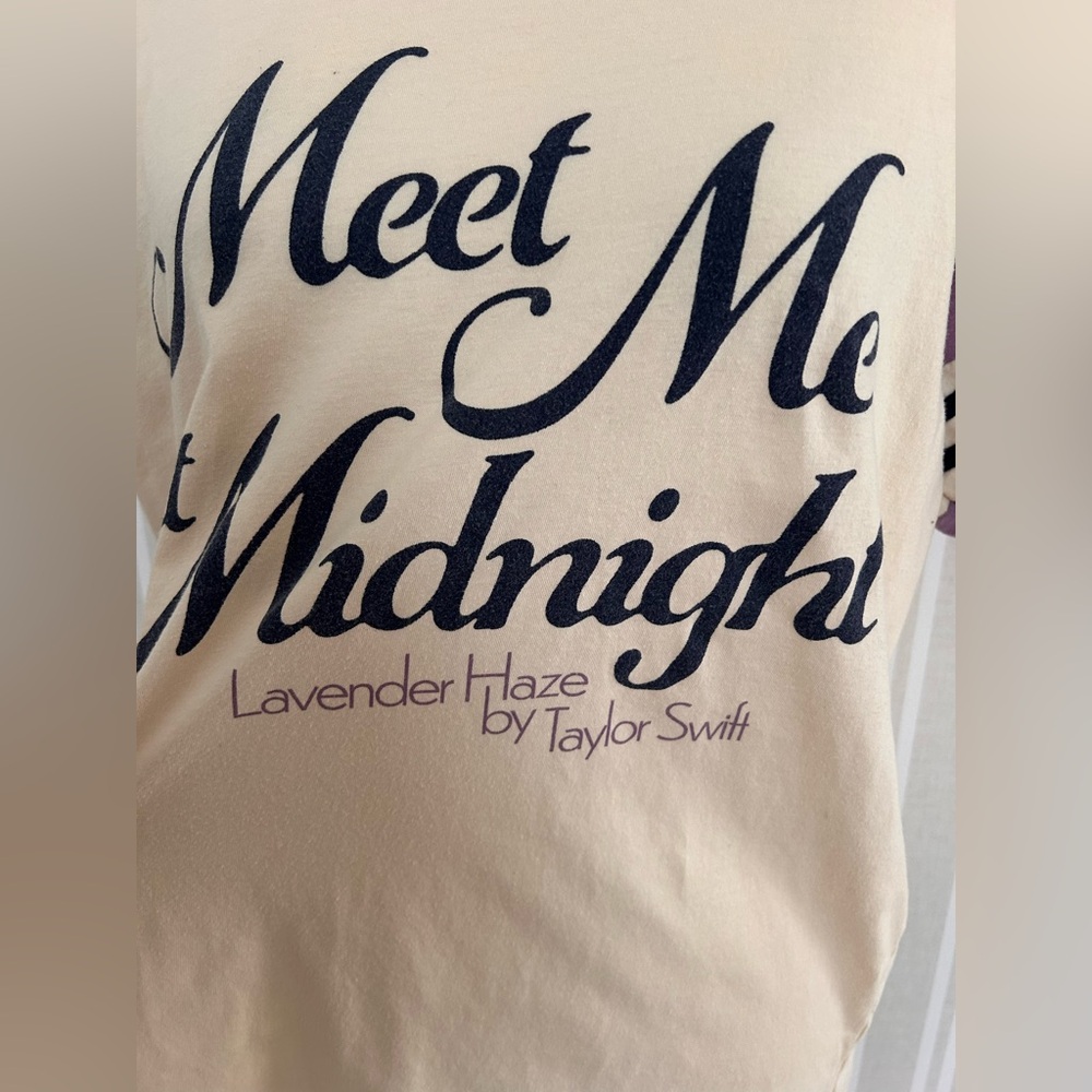 Taylor Swift Meet Me At Midnight Lavender Haze Cream & Purple Ringer Tee - Picture 2 of 9